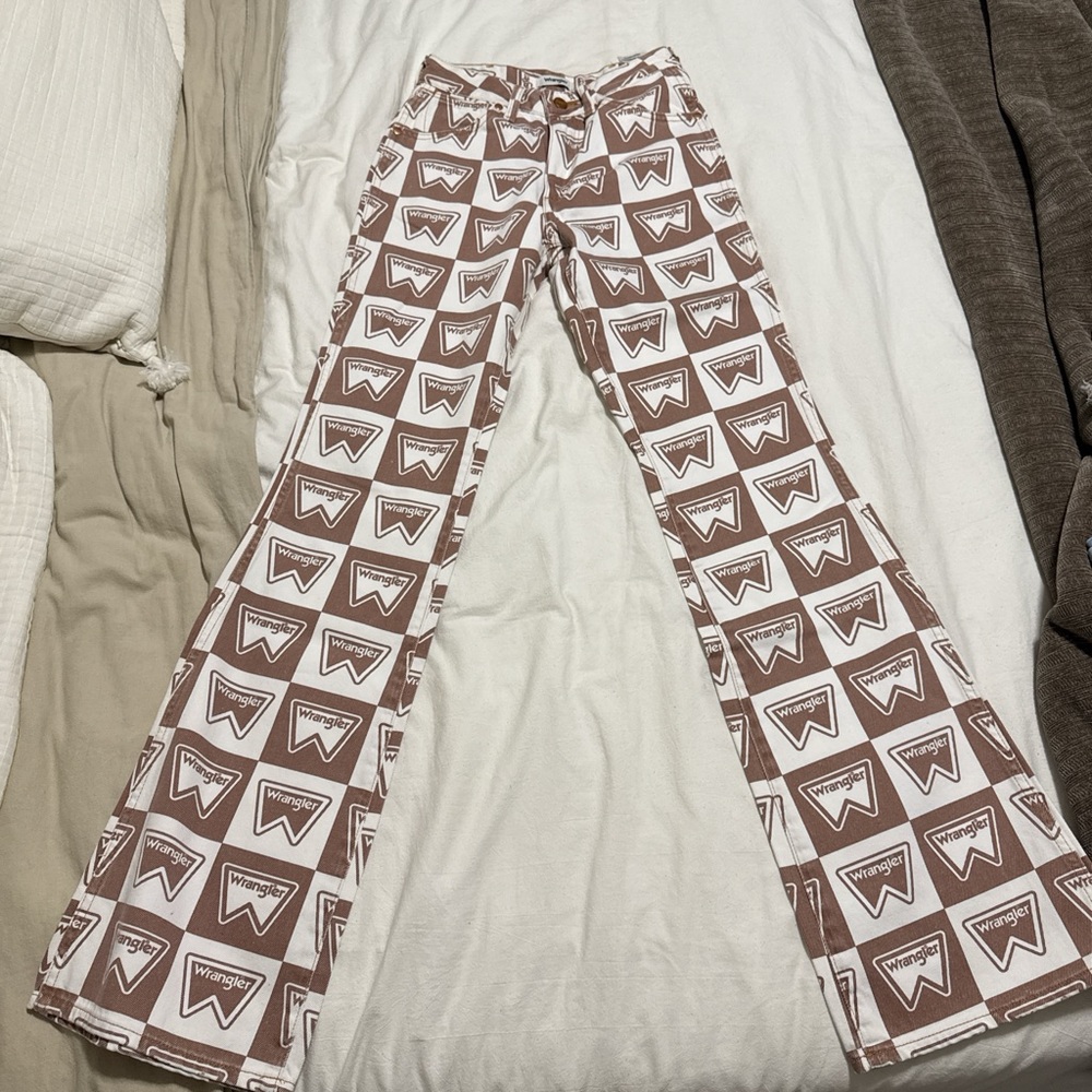 Wrangler Brown and White Logo Pattern Pants